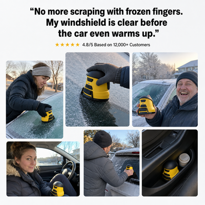 Frostio customers clearing frosted windshields